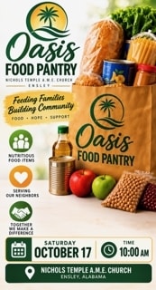 Oasis Food Pantry — Saturday, October 17 at 10:00 AM at Nichols Temple AME Church, Ensley, Alabama